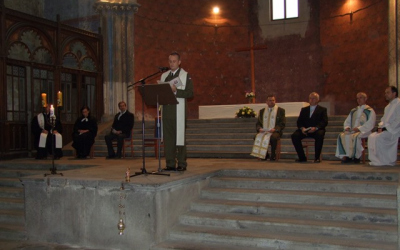 Modlitba za vlast v kapli sv. Barbory v Hranicích.